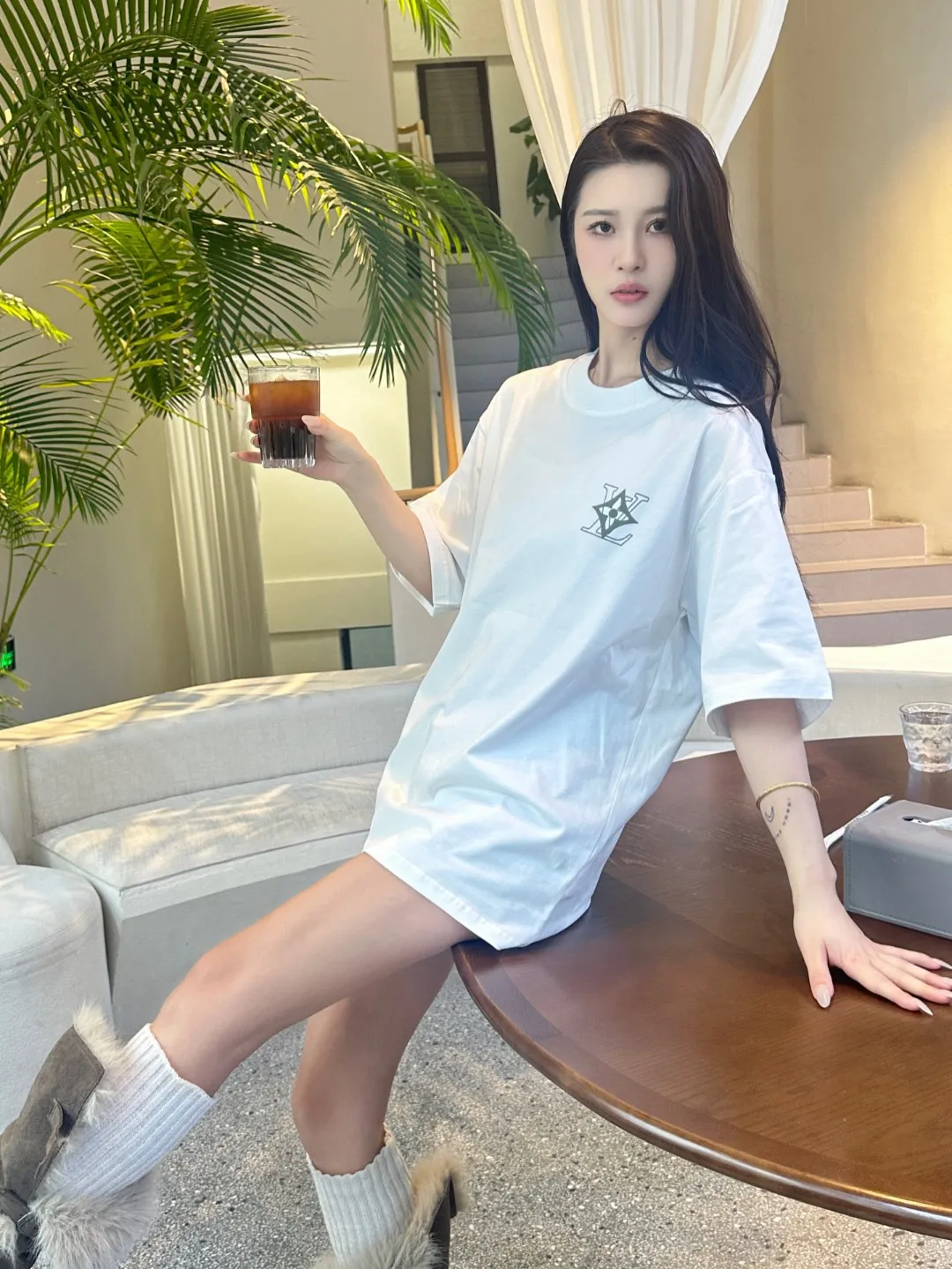 Louis Vuitton/Louis Vuitton back four-leaf clover signature foam printed short sleeves